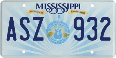 MS license plate ASZ932