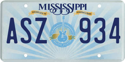 MS license plate ASZ934