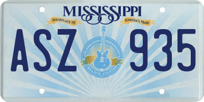 MS license plate ASZ935