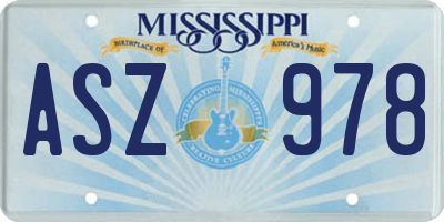 MS license plate ASZ978