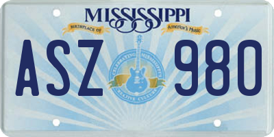 MS license plate ASZ980