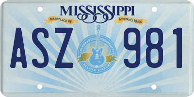 MS license plate ASZ981