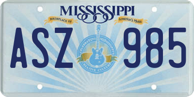 MS license plate ASZ985