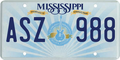 MS license plate ASZ988