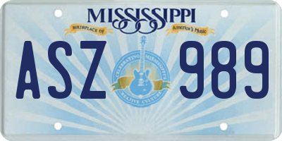 MS license plate ASZ989