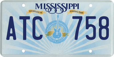 MS license plate ATC758