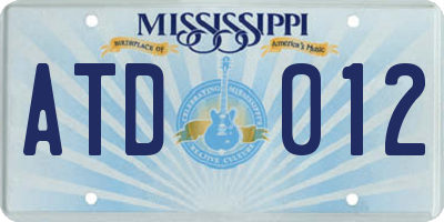 MS license plate ATD012