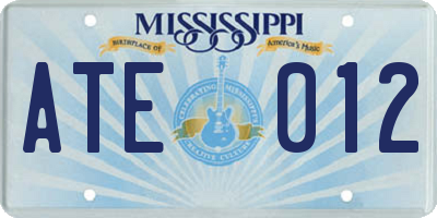 MS license plate ATE012