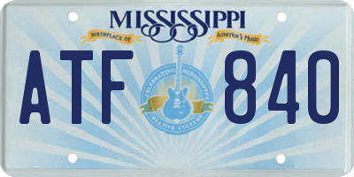 MS license plate ATF840