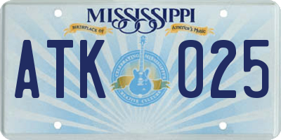 MS license plate ATK025