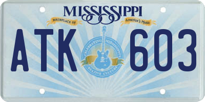 MS license plate ATK603