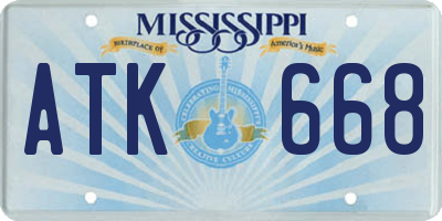 MS license plate ATK668