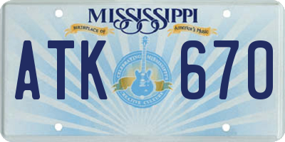 MS license plate ATK670