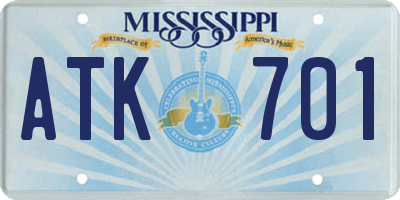 MS license plate ATK701