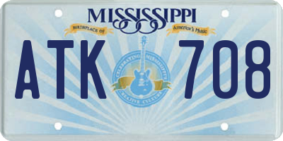 MS license plate ATK708