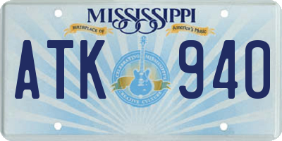 MS license plate ATK940