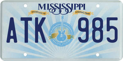 MS license plate ATK985