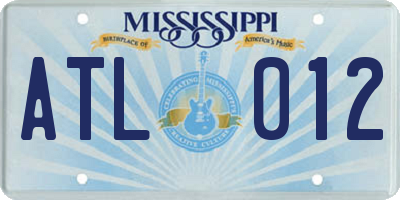 MS license plate ATL012