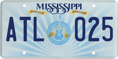 MS license plate ATL025