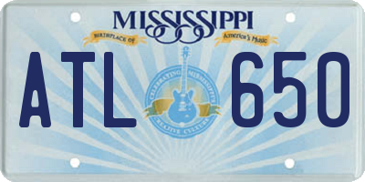 MS license plate ATL650