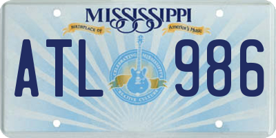 MS license plate ATL986