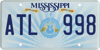 MS license plate ATL998