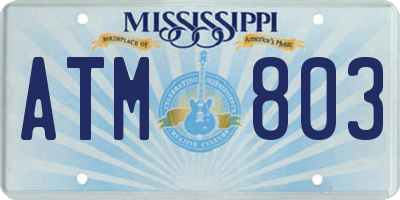MS license plate ATM803