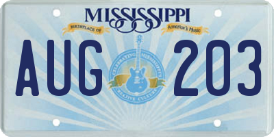 MS license plate AUG203