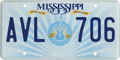 MS license plate AVL706