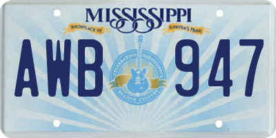 MS license plate AWB947