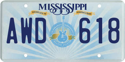 MS license plate AWD618