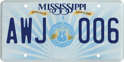 MS license plate AWJ006
