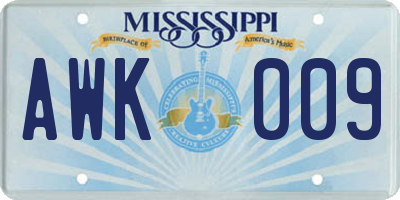 MS license plate AWK009