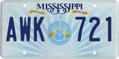 MS license plate AWK721