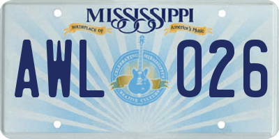 MS license plate AWL026