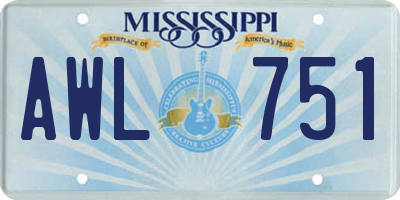 MS license plate AWL751