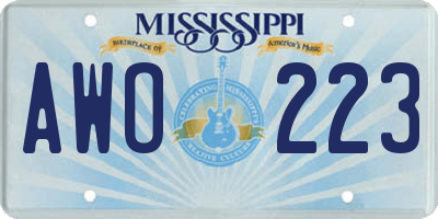 MS license plate AWO223