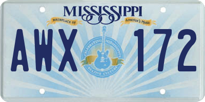 MS license plate AWX172
