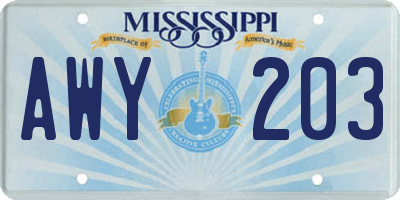 MS license plate AWY203