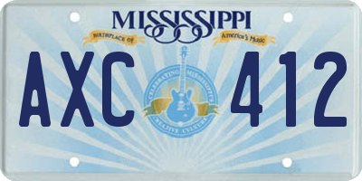 MS license plate AXC412