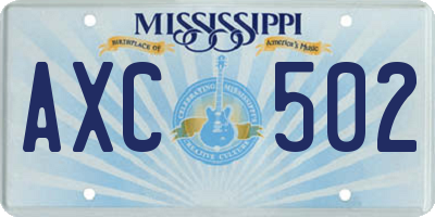 MS license plate AXC502