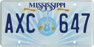 MS license plate AXC647