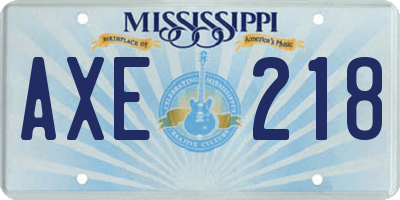 MS license plate AXE218