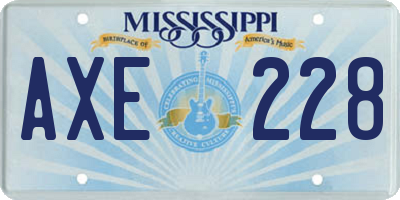 MS license plate AXE228