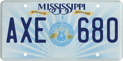 MS license plate AXE680