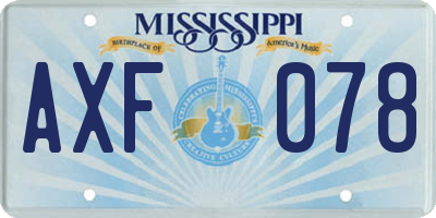 MS license plate AXF078