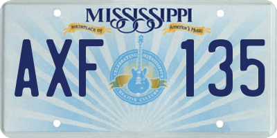 MS license plate AXF135