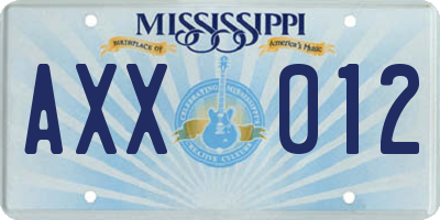 MS license plate AXX012
