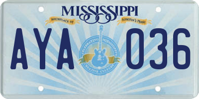 MS license plate AYA036