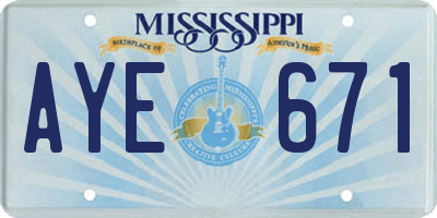 MS license plate AYE671